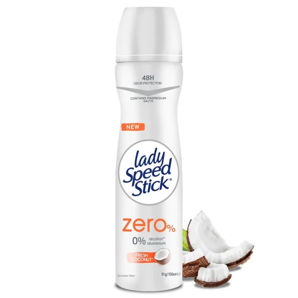 Lady Speed Stick, Zero% Antiperspirant Deodorant, Spray Fresh Coconut 150ml