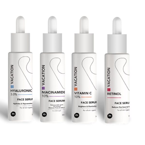 Vacation serums offer niacinamide , vitamin C , hyaluronic Acid , retinol