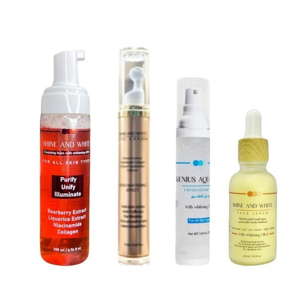 Shine And White ( Serum + Eye Cream + Genius aqua gel+ Cleansing Foam )