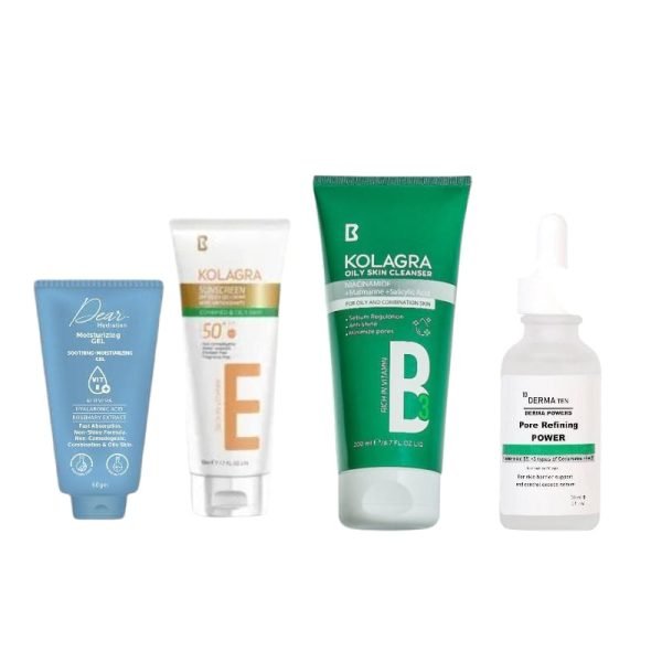oily skin offer ( Kolagra cleanser +Derma 10 niacinamide + kolagra sunscreen gel + Dear Gel moistrizer 60g)