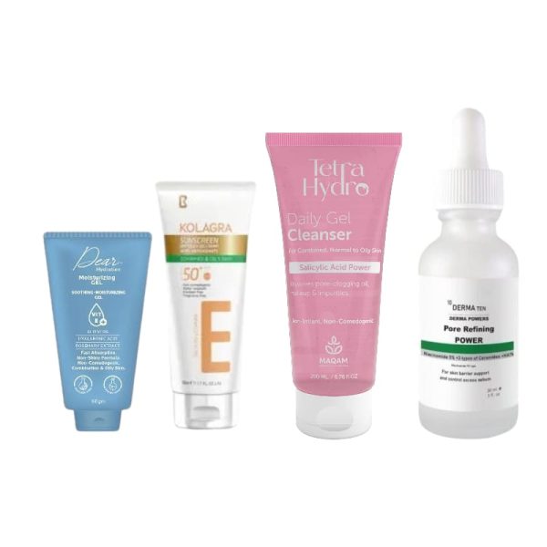 oily skin offer ( Tetra Hydro Gel cleanser +Derma 10 niacinamide + kolagra sunscreen gel + Dear Gel moistrizer 60g)